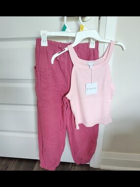 btween Pink Tank Top with Rose-Pink Jogger Pants Set